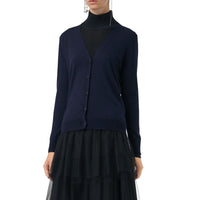 Cardigan en laine mérinos avec éléments check - Navy