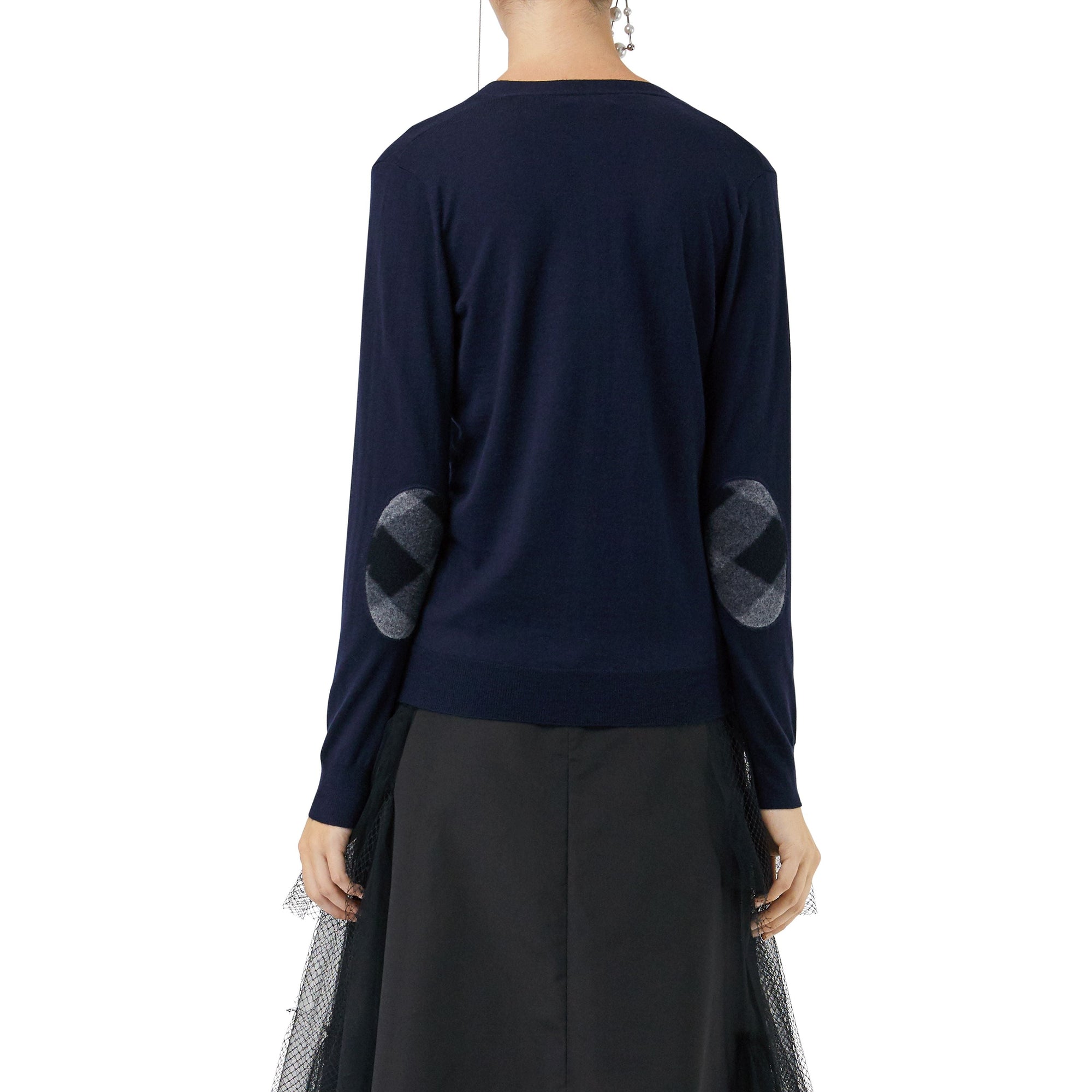 Cardigan en laine mérinos avec éléments check - Navy