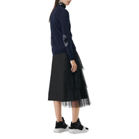 Cardigan en laine mérinos avec éléments check - Navy