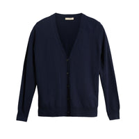 Cardigan en laine mérinos avec éléments check - Navy