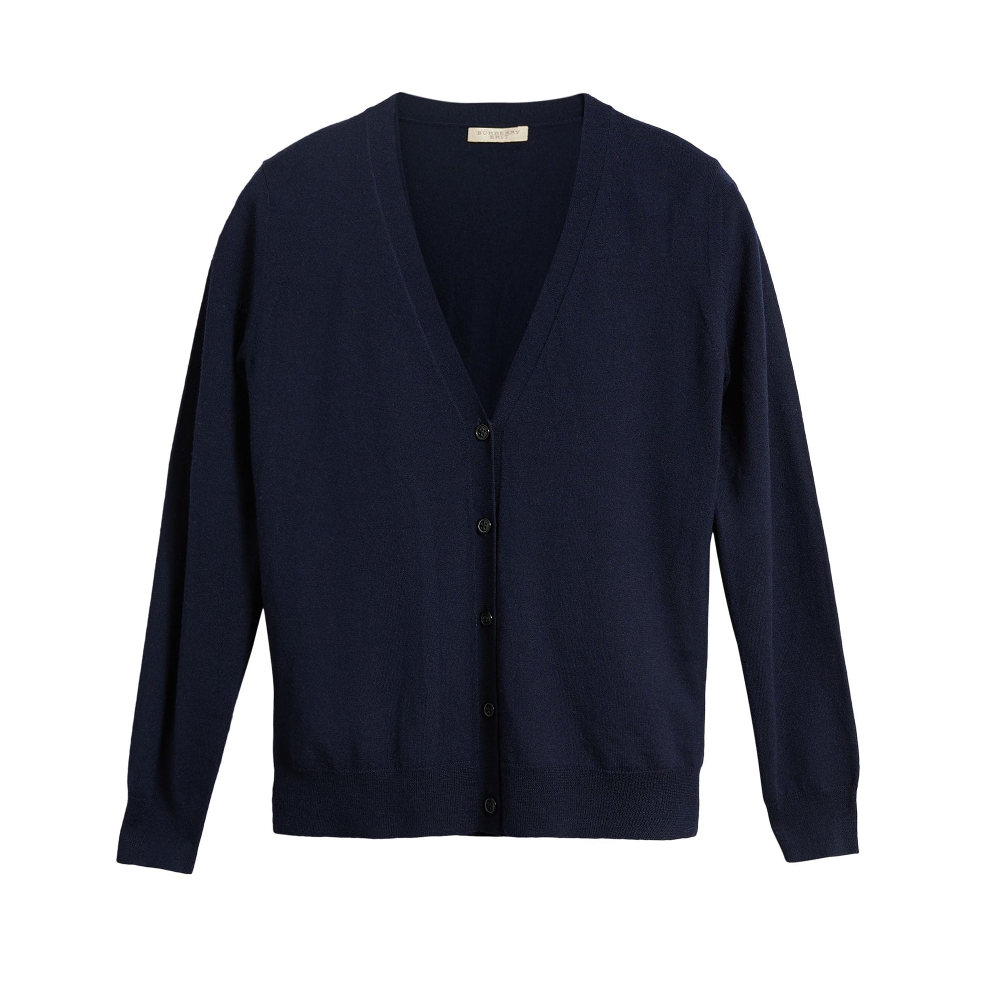 Cardigan en laine mérinos avec éléments check - Navy