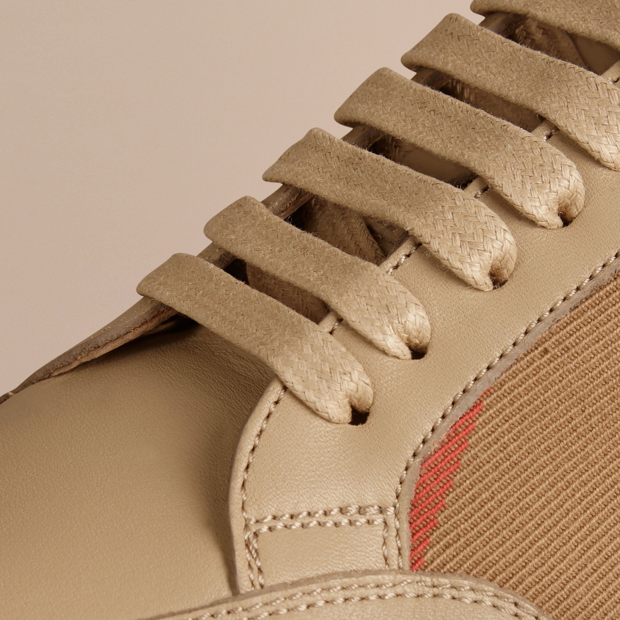 Tennis en coton House check et cuir - Nude