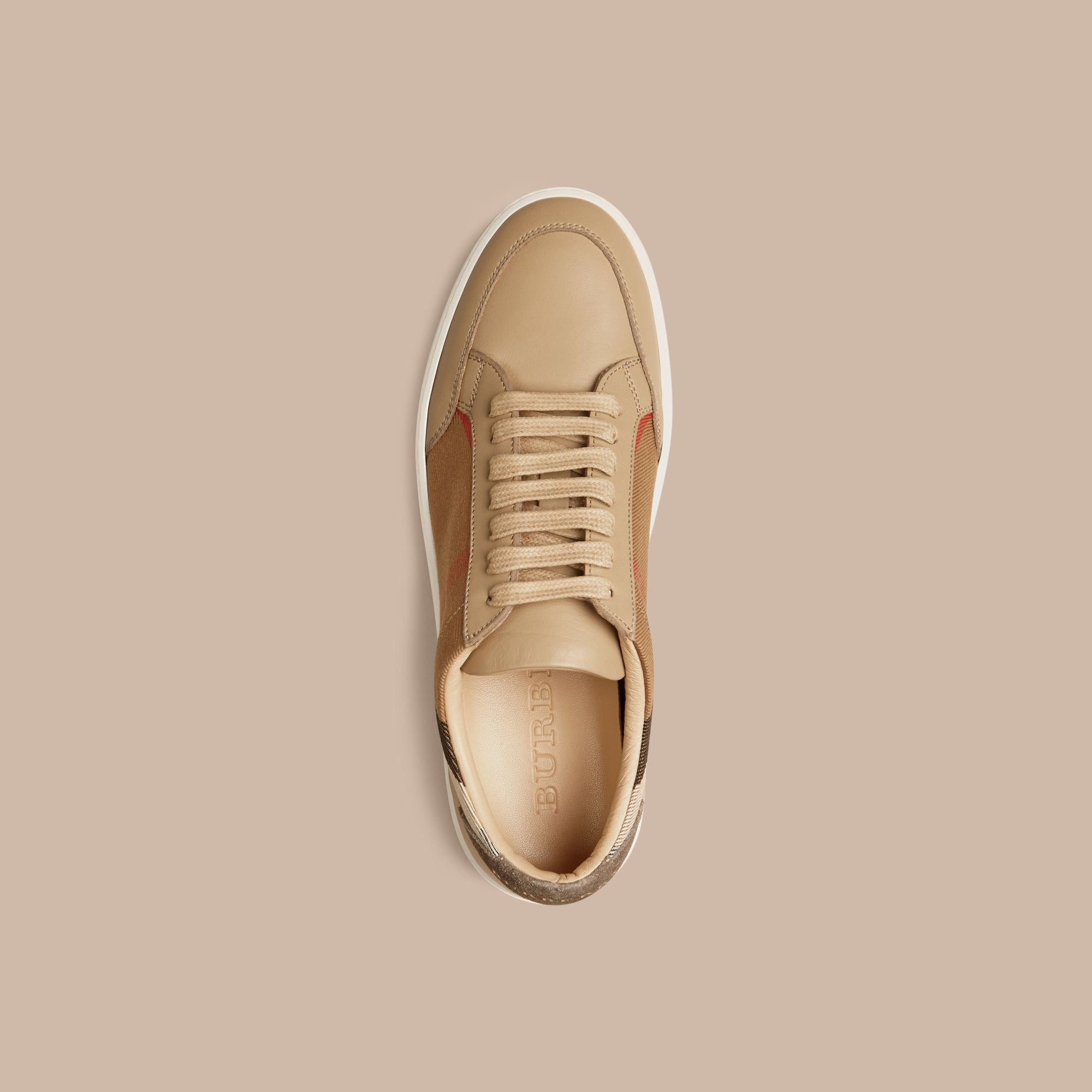Tennis en coton House check et cuir - Nude