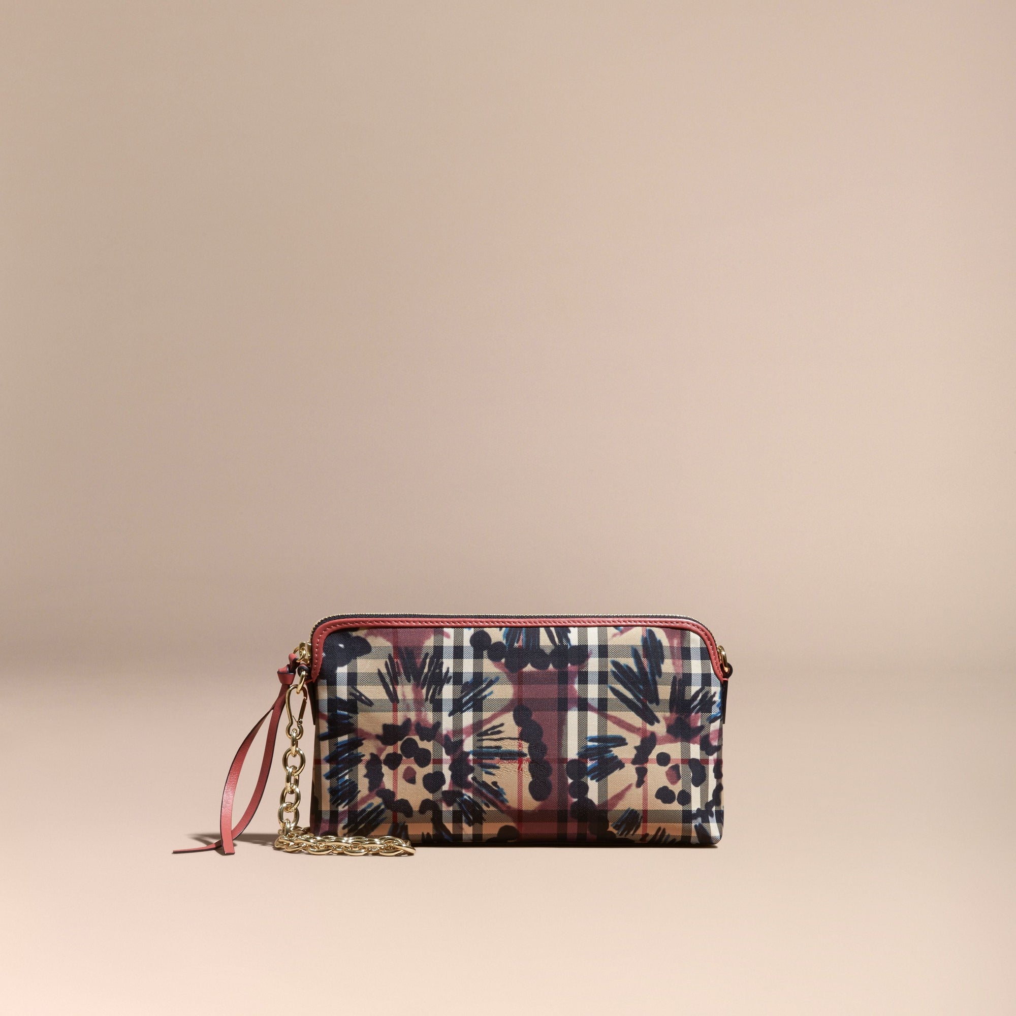 Clutch à imprimé tie and dye avec éléments en cuir - Mauve Pink & Antique Rose