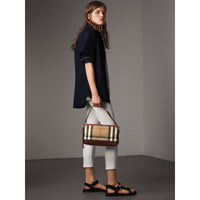 Clutch en coton House check et cuir - Mahogany Red