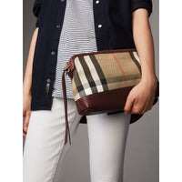 Clutch en coton House check et cuir - Mahogany Red