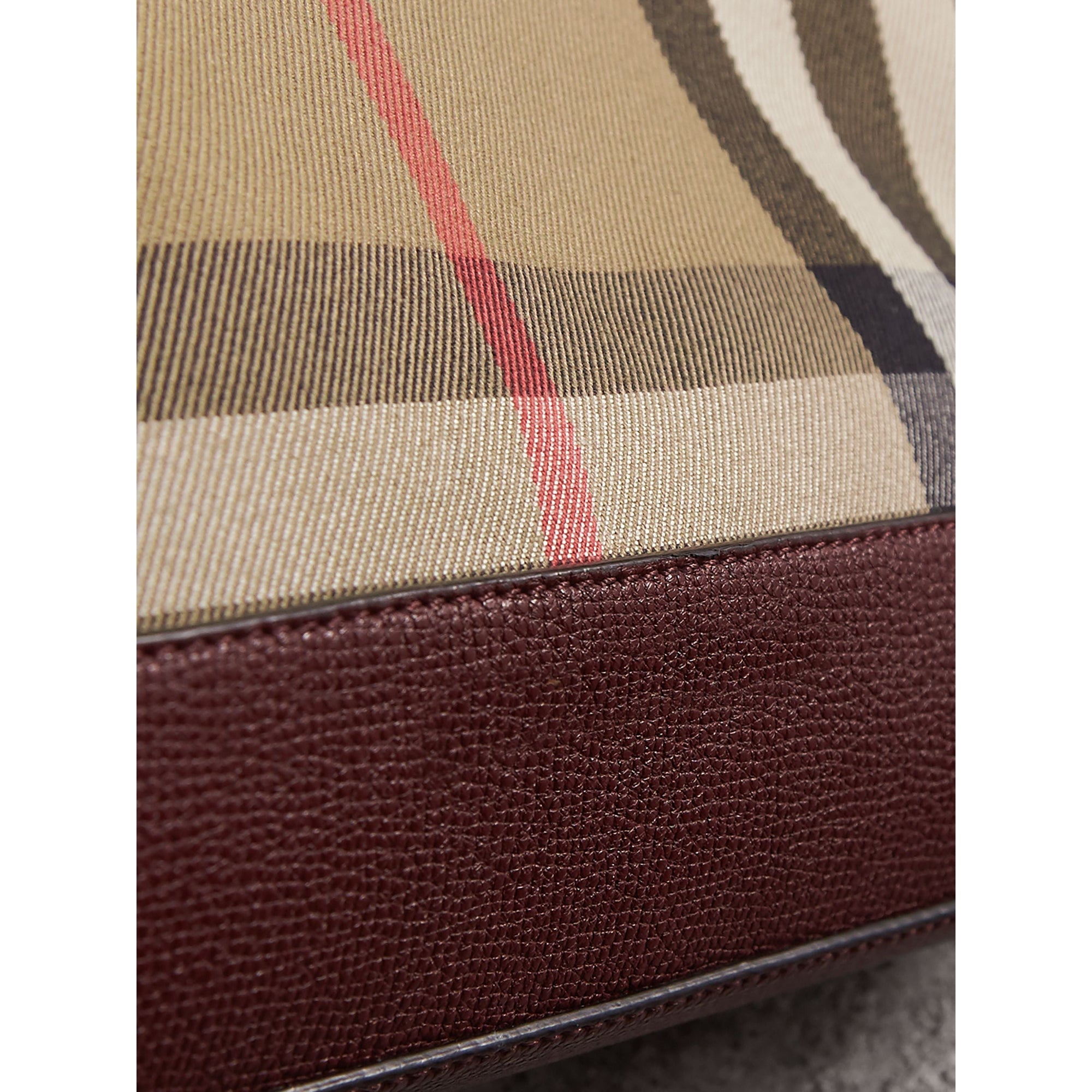 Clutch en coton House check et cuir - Mahogany Red