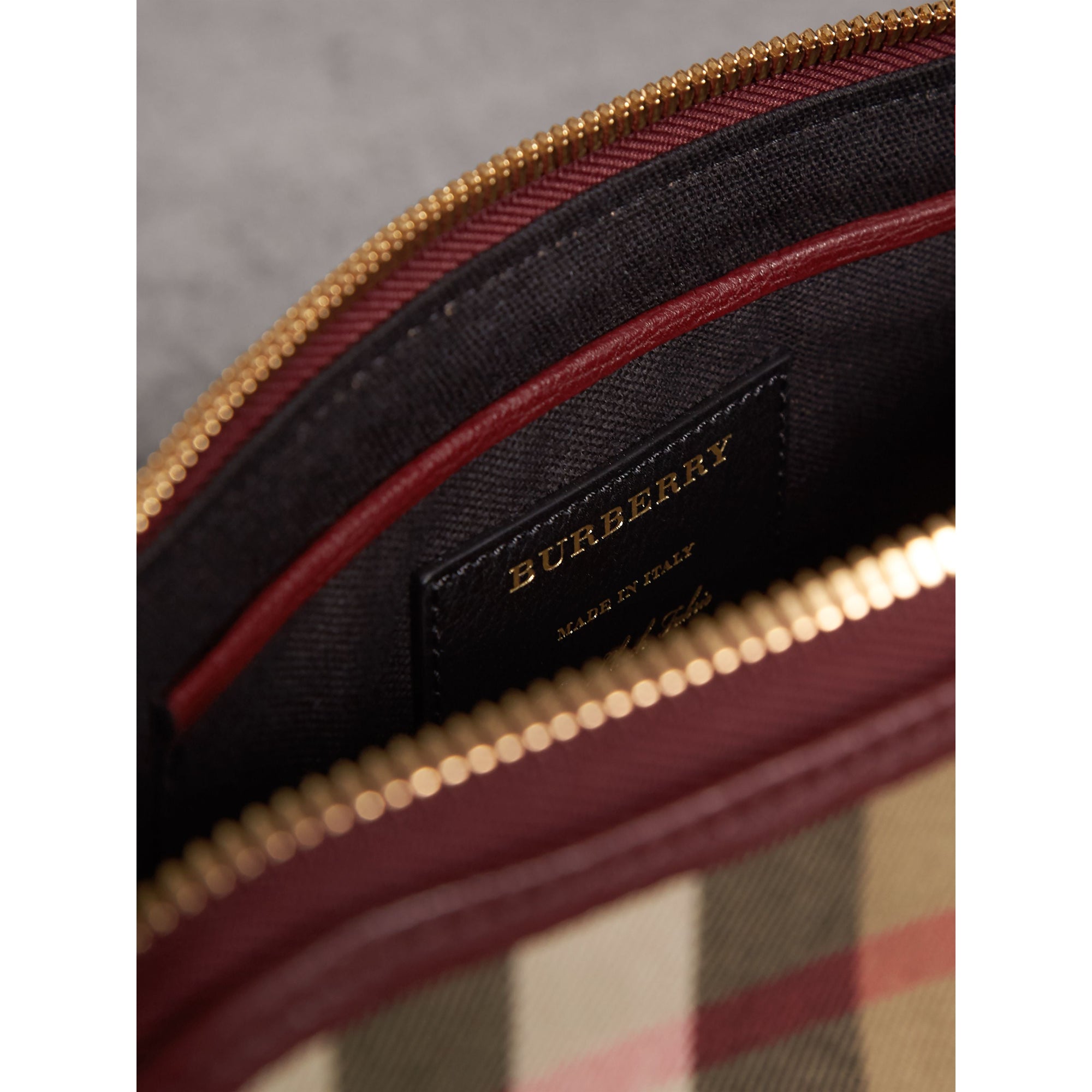 Clutch en coton House check et cuir - Mahogany Red