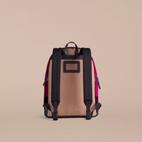 Sac à dos à motif Canvas check avec cuir - Plum