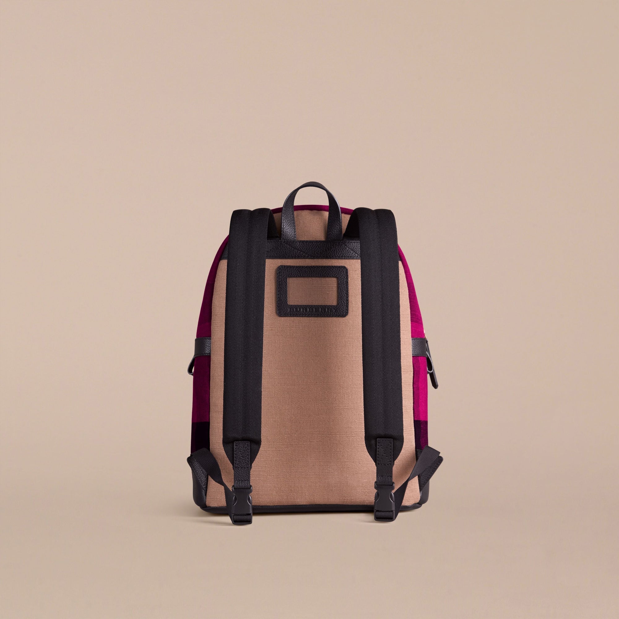 Sac à dos à motif Canvas check avec cuir - Plum