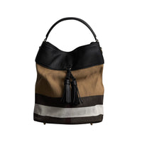 Sac The Ashby medium en toile Canvas check et cuir - Black