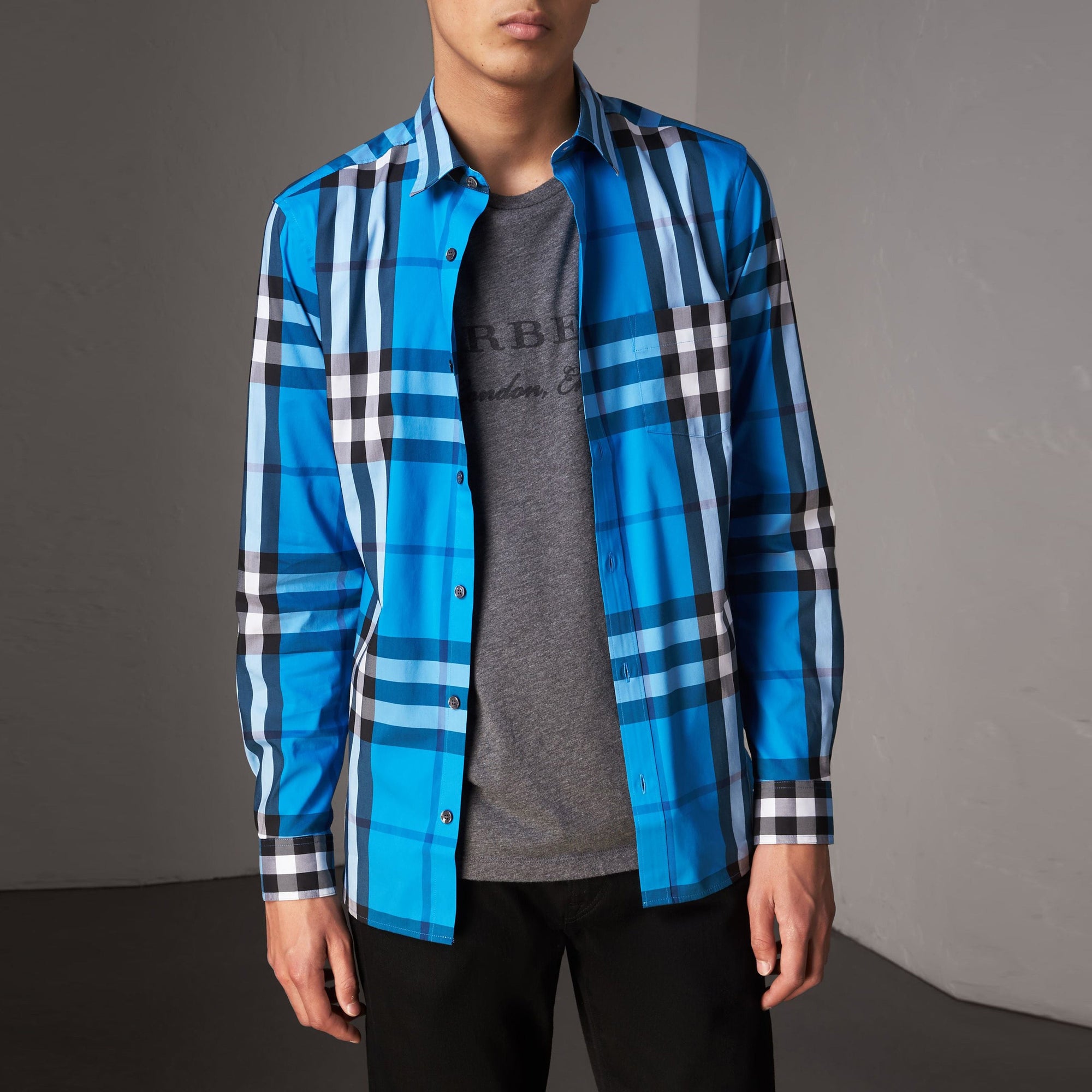 Chemise en coton extensible à motif check - Bright Blue