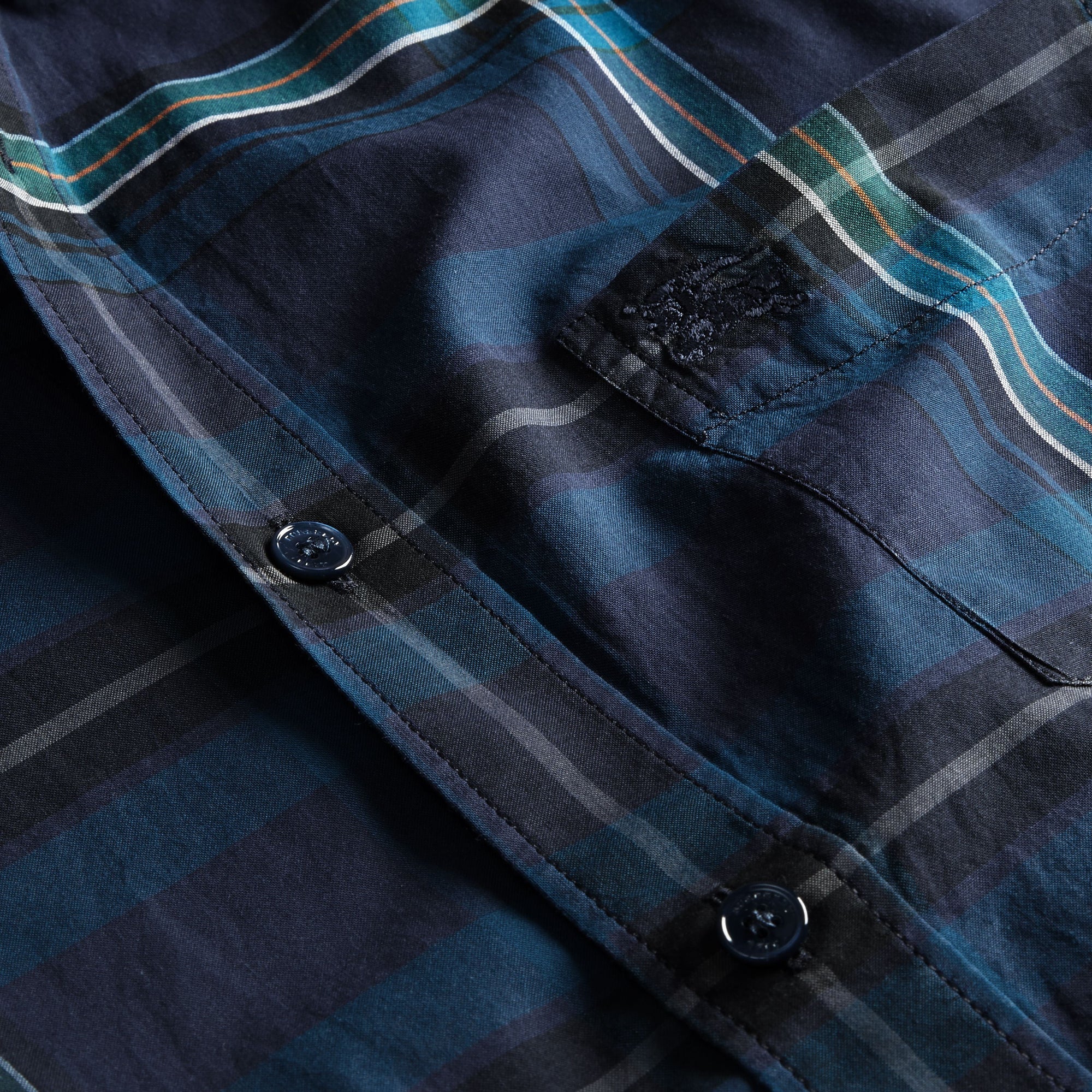 Chemise en coton à motif check avec col boutonné - Indigo