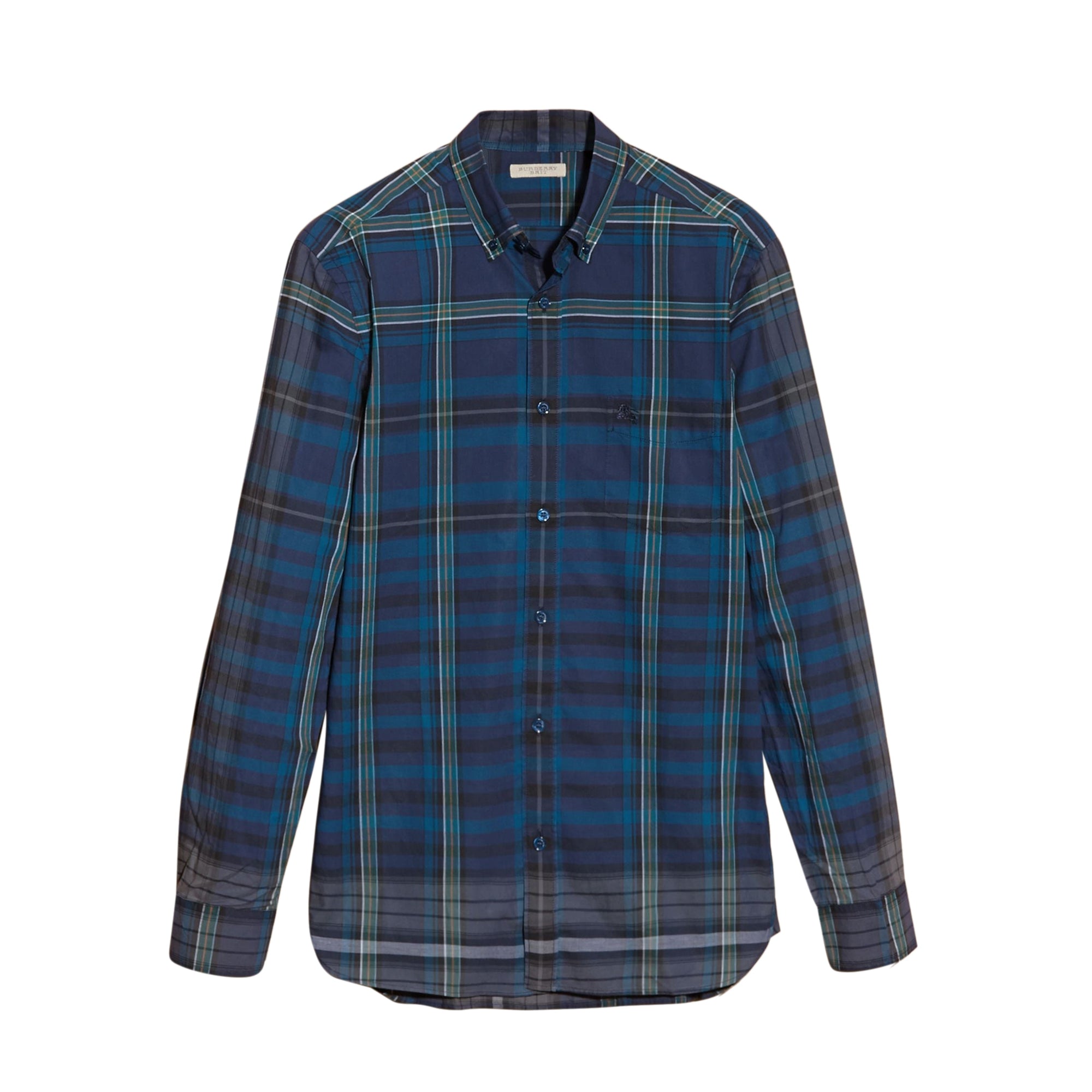 Chemise en coton à motif check avec col boutonné - Indigo