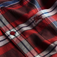 Chemise en coton à motif check avec col boutonné - Burgundy Red