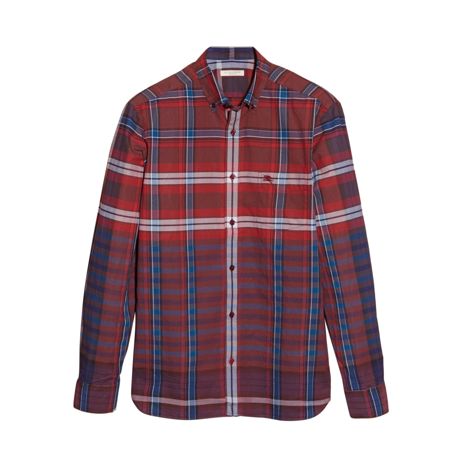 Chemise en coton à motif check avec col boutonné - Burgundy Red