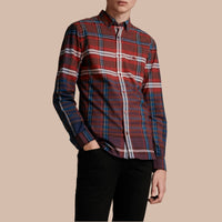 Chemise en coton à motif check avec col boutonné - Burgundy Red
