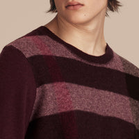 Pull en cachemire et coton à motif check graphique - Burgundy Red