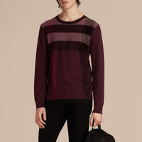Pull en cachemire et coton à motif check graphique - Burgundy Red