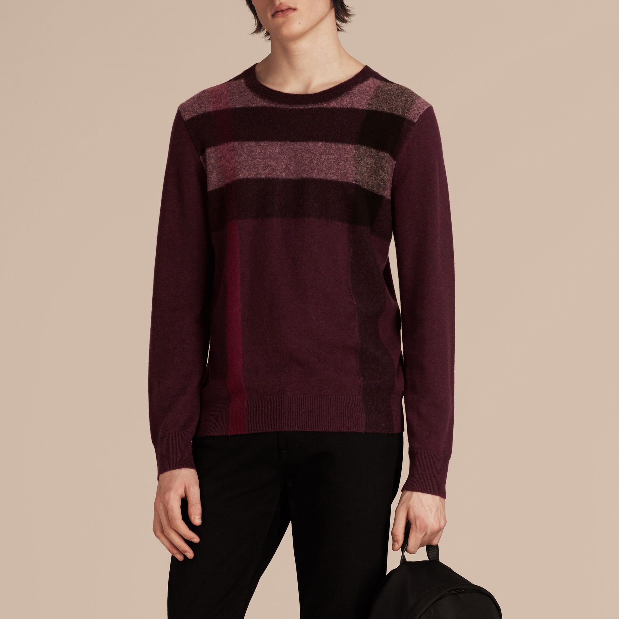 Pull en cachemire et coton à motif check graphique - Burgundy Red