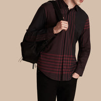 Chemise en coton à motif check graphique - Burgundy Red