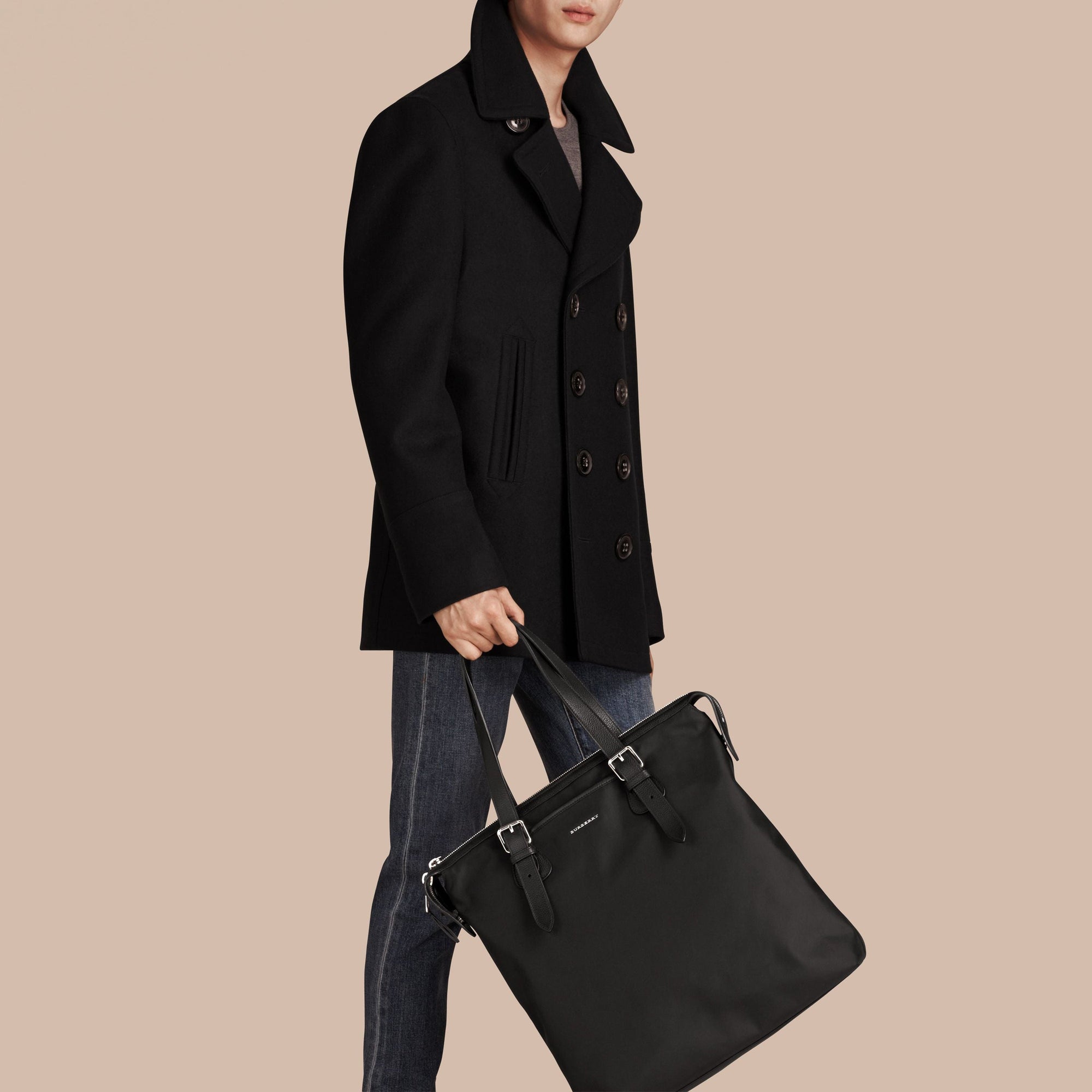 Sac tote avec bordure en cuir - Black