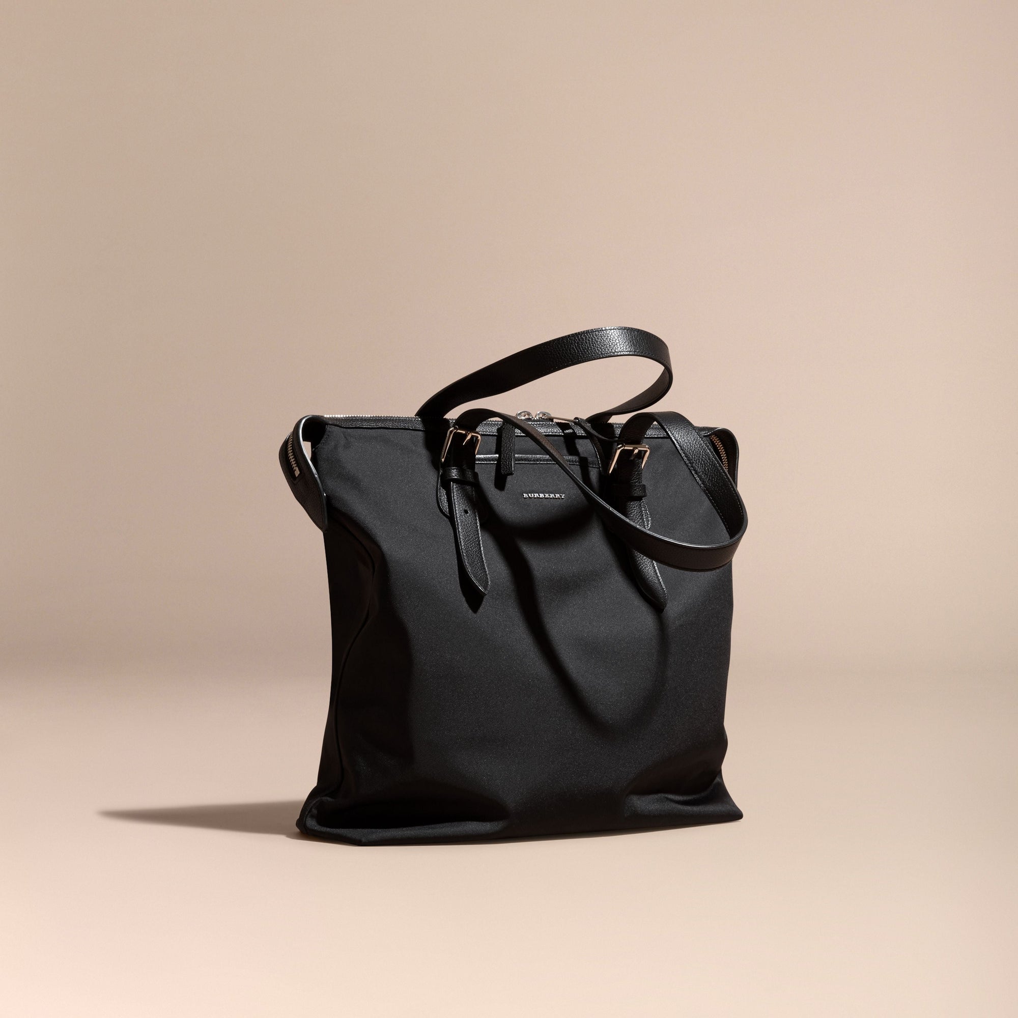 Sac tote avec bordure en cuir - Black