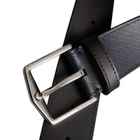 Ceinture à motif London check avec éléments en cuir - Navy & Black