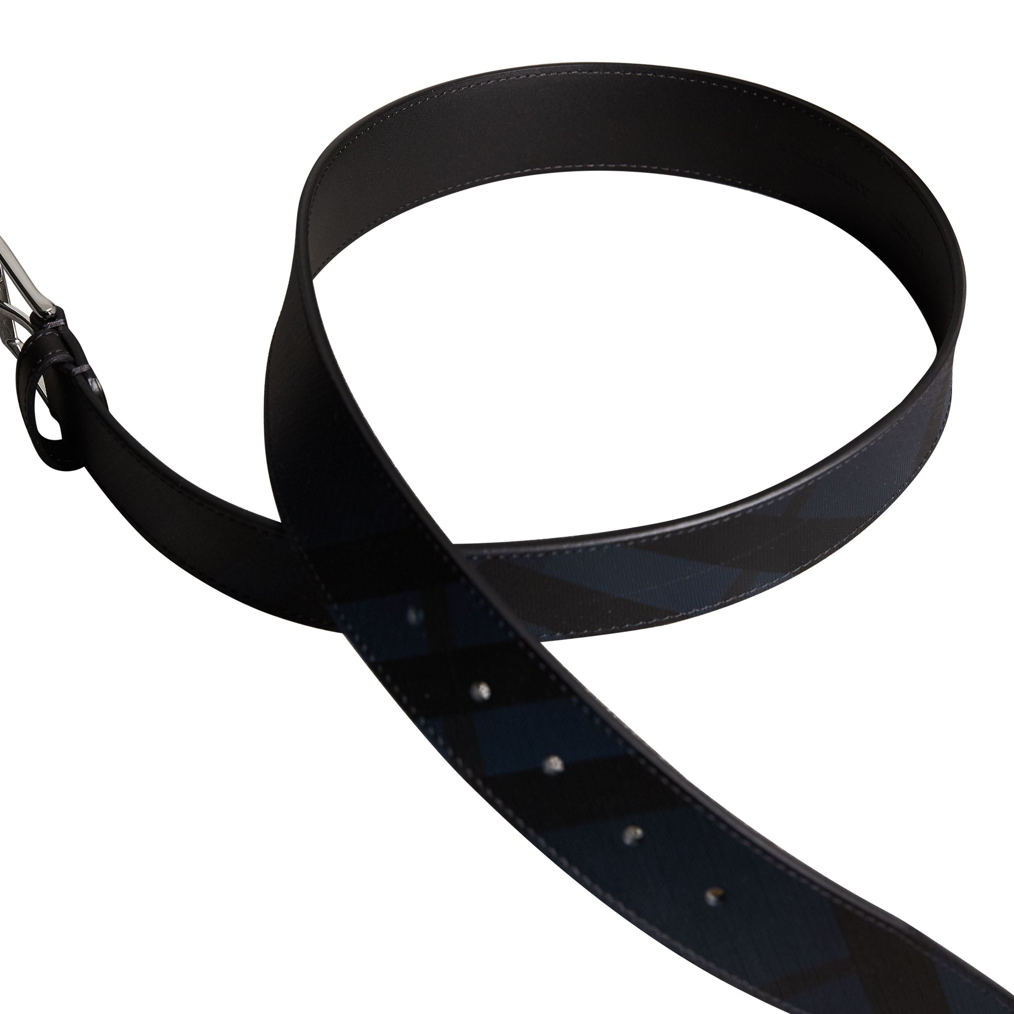 Ceinture à motif London check avec éléments en cuir - Navy & Black