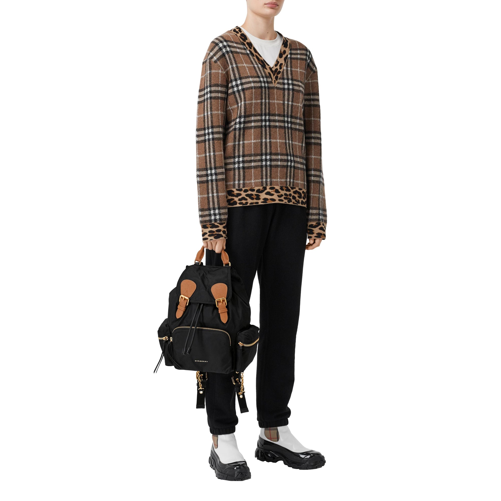 Sac The Rucksack moyen en nylon technique et cuir - Black