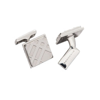 Boutons de manchette carrés gravés du motif check - Silver