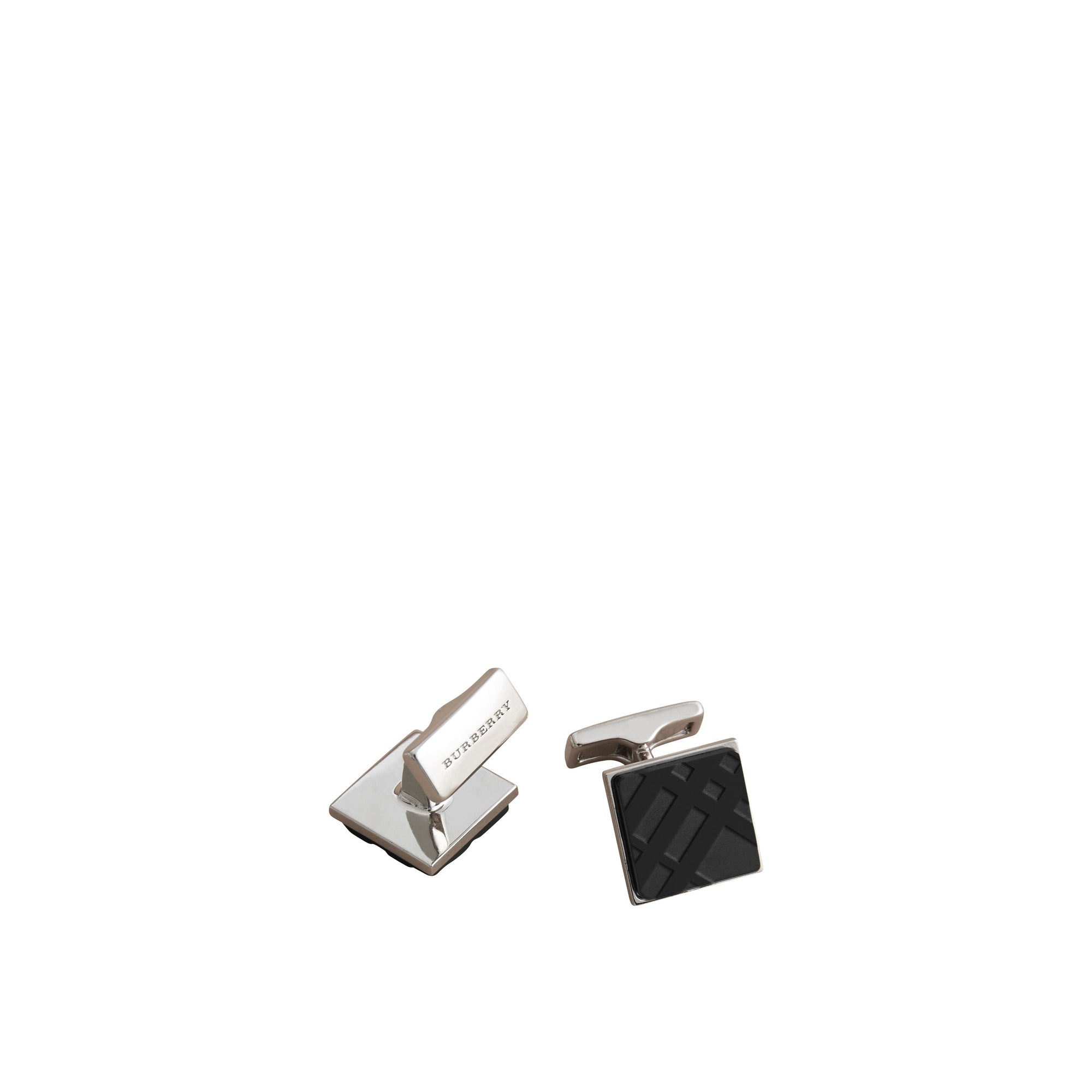 Boutons de manchette carrés gravés du motif check - Black