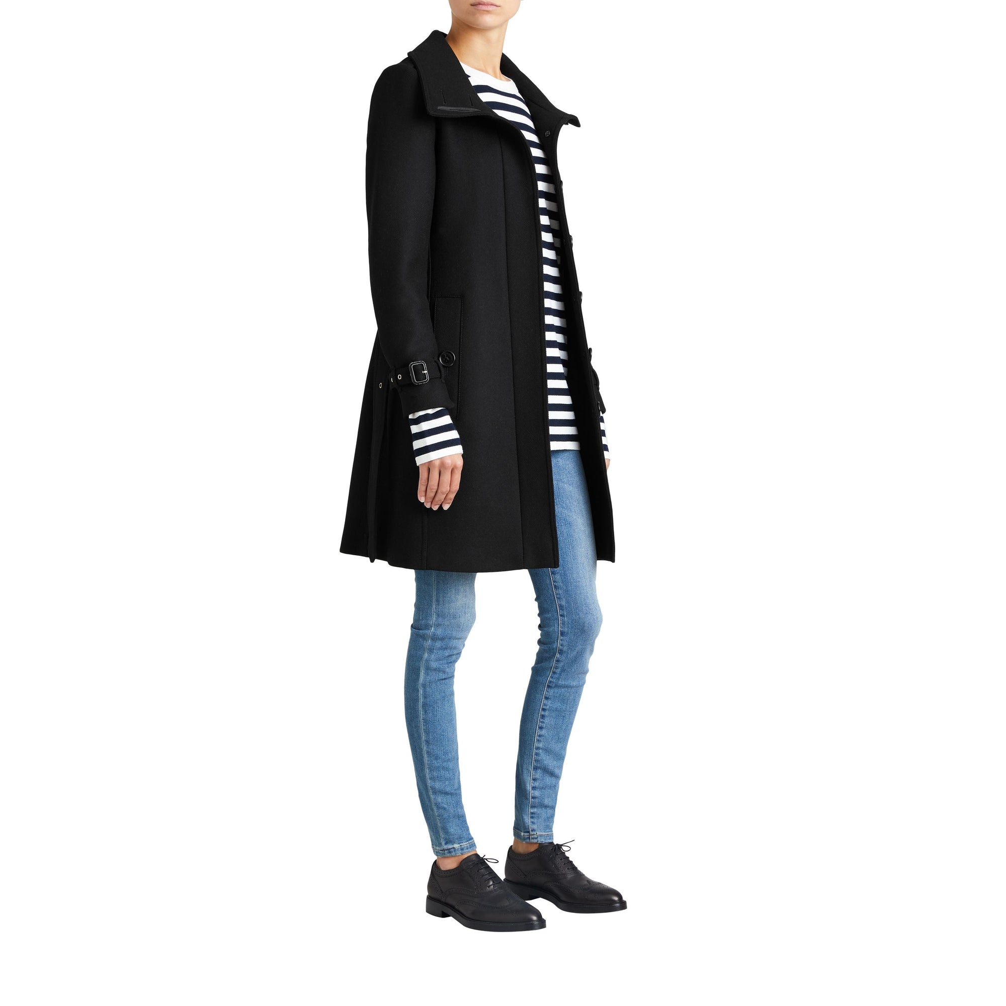 Manteau en laine technique et cachemire avec col entonnoir - Black