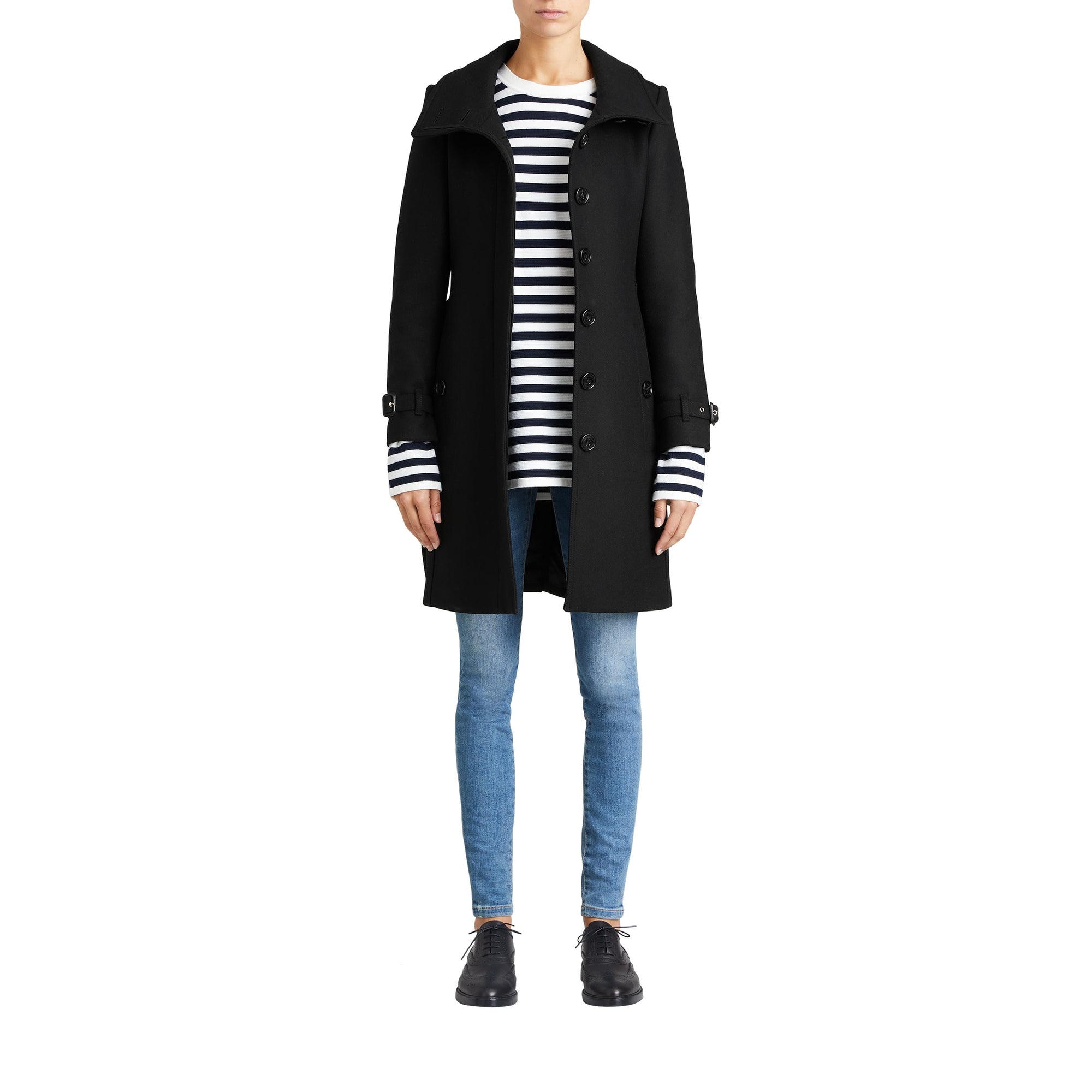 Manteau en laine technique et cachemire avec col entonnoir - Black