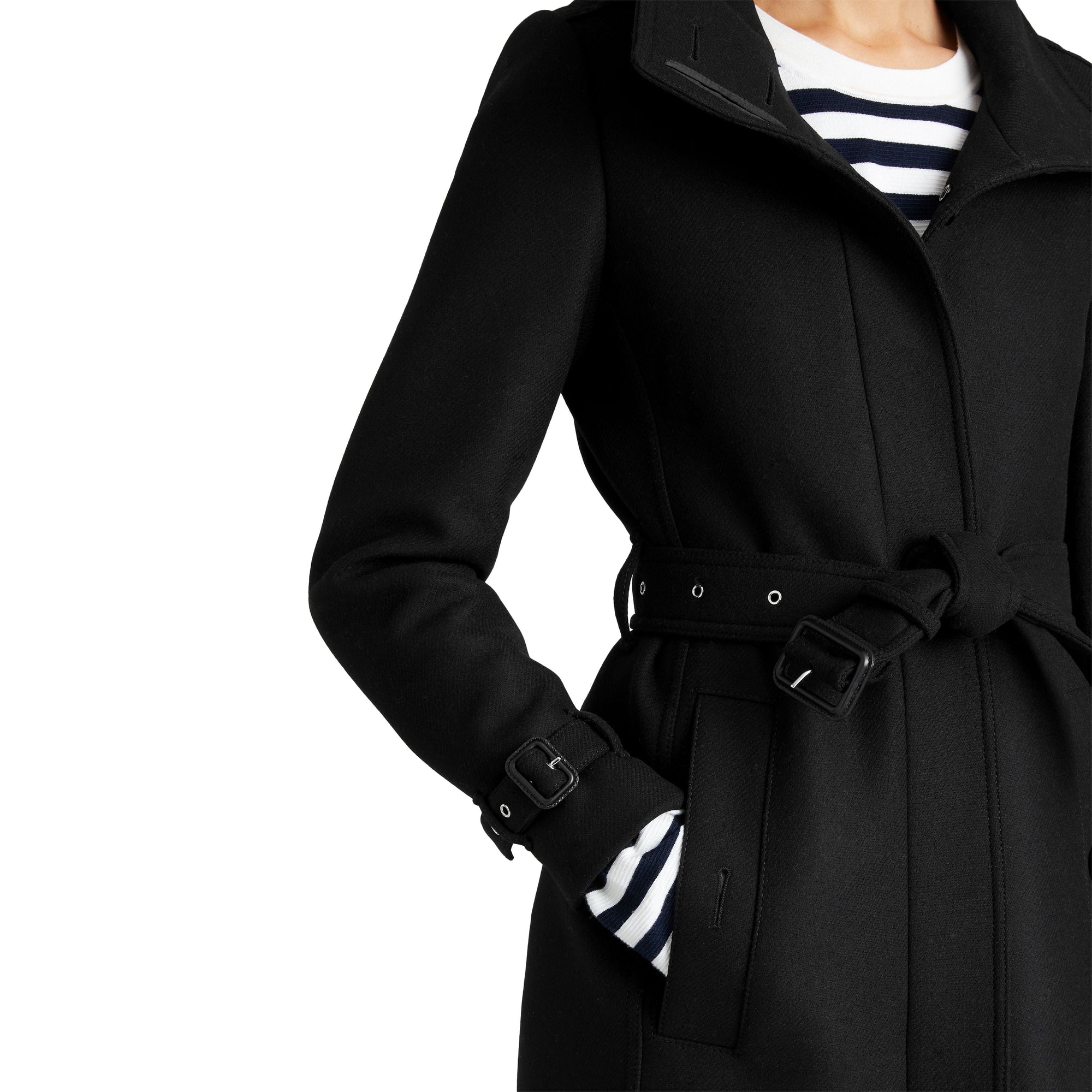 Manteau en laine technique et cachemire avec col entonnoir - Black