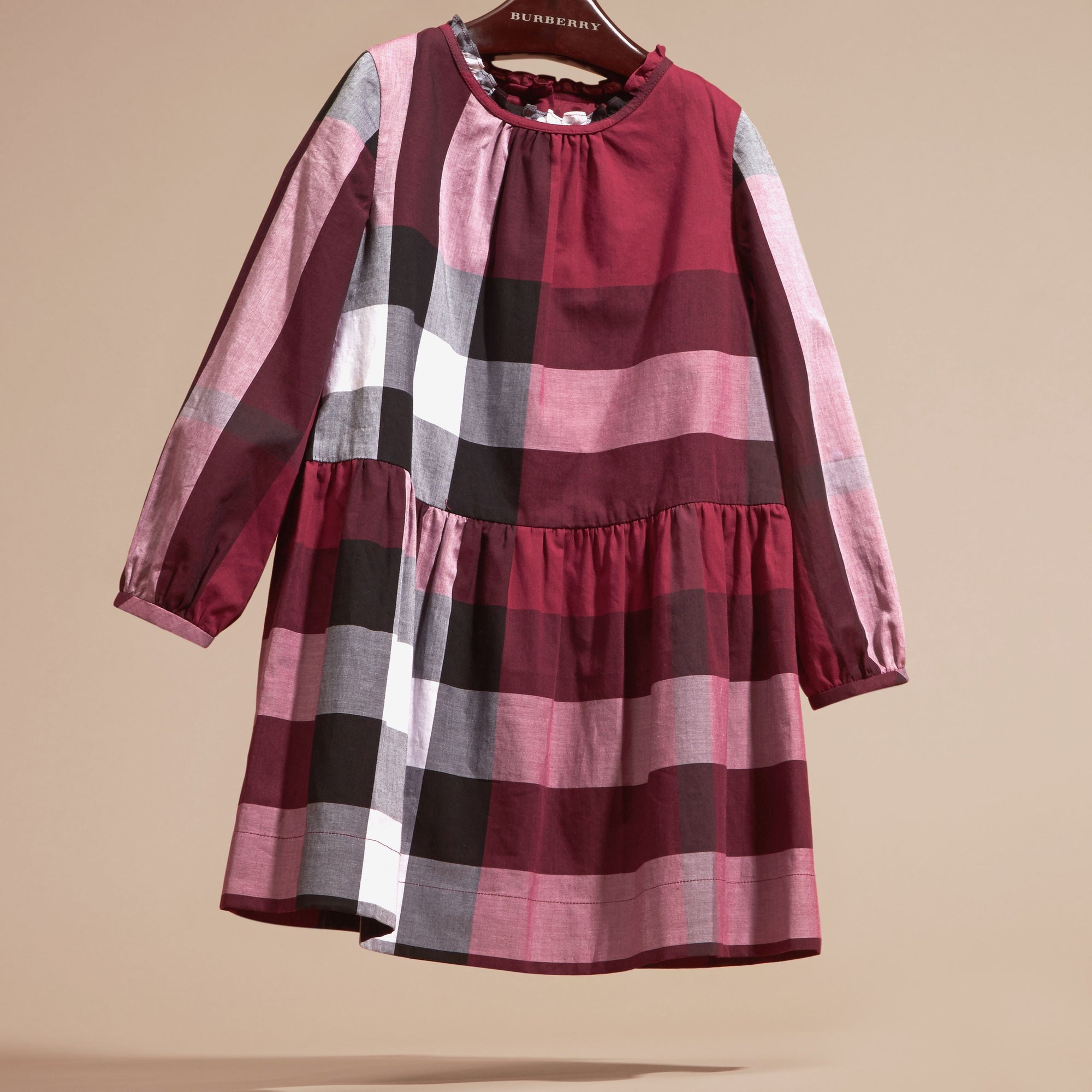 Robe en coton à motif check avec détails ruchés - Dark Plum Pink