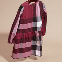 Robe en coton à motif check avec détails ruchés - Dark Plum Pink
