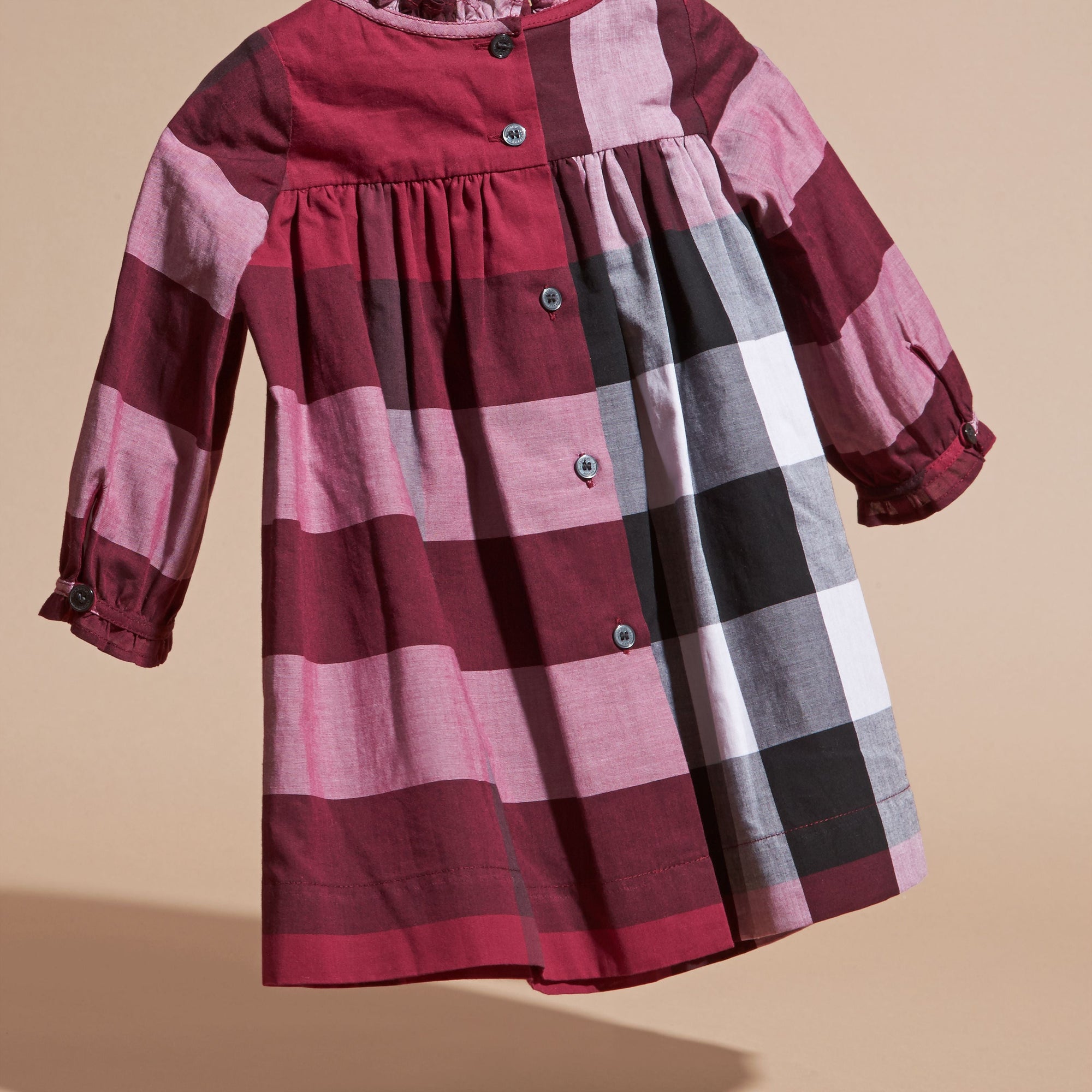 Robe en coton à motif check avec détails ruchés - Dark Plum Pink