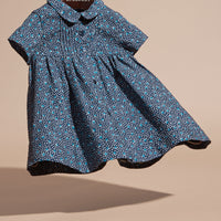 Robe en coton avec imprimé à pois arty et nervures - Pale Navy