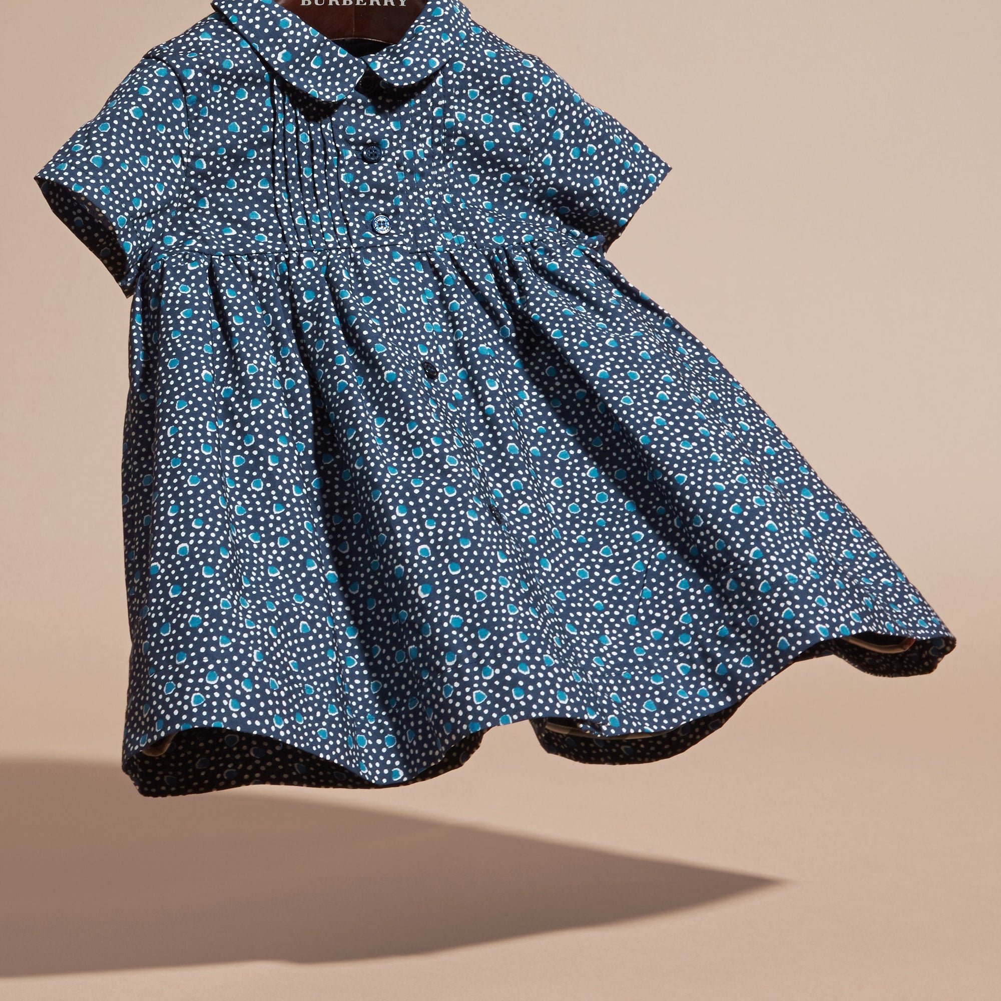 Robe en coton avec imprimé à pois arty et nervures - Pale Navy