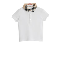 Polo en coton avec col à motif check - White