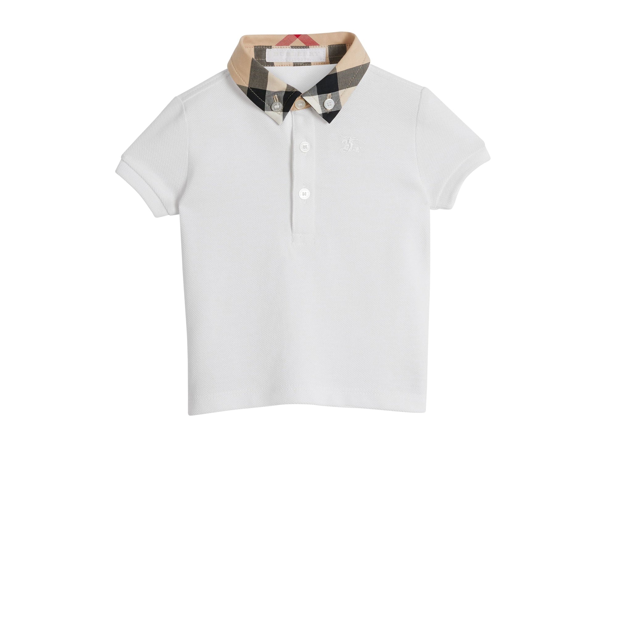 Polo en coton avec col à motif check - White