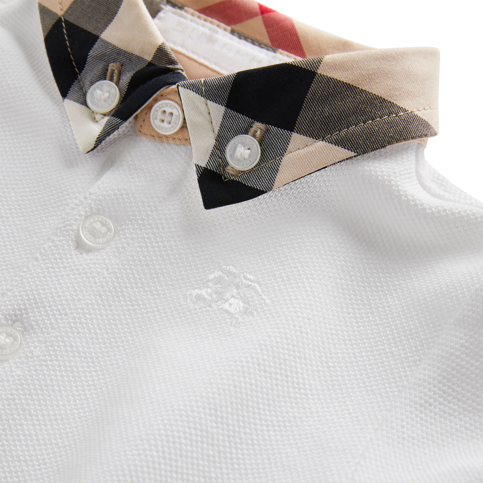 Polo en coton avec col à motif check - White