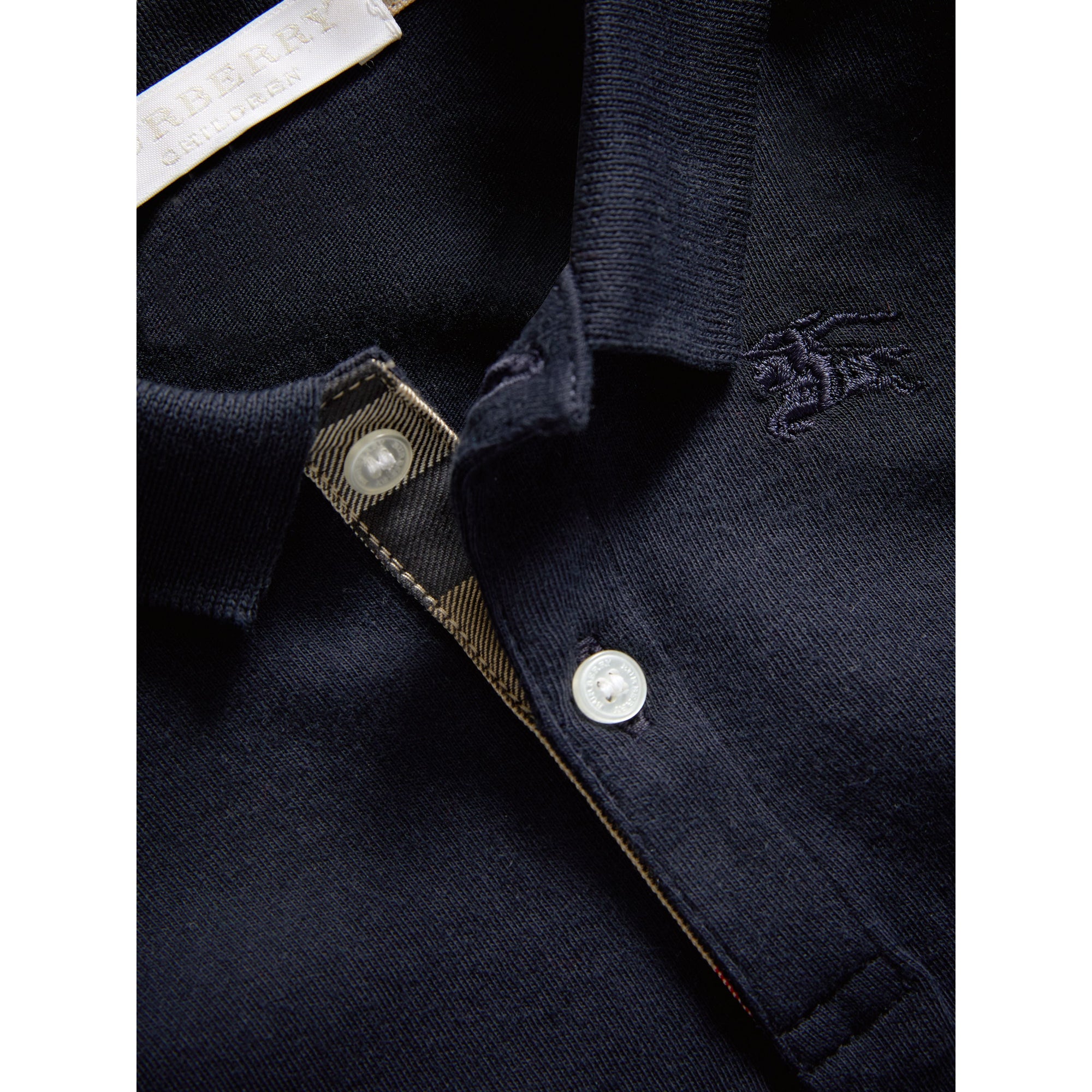 Polo à manches longues en coton avec éléments check - True Navy