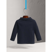 Polo à manches longues en coton avec éléments check - True Navy