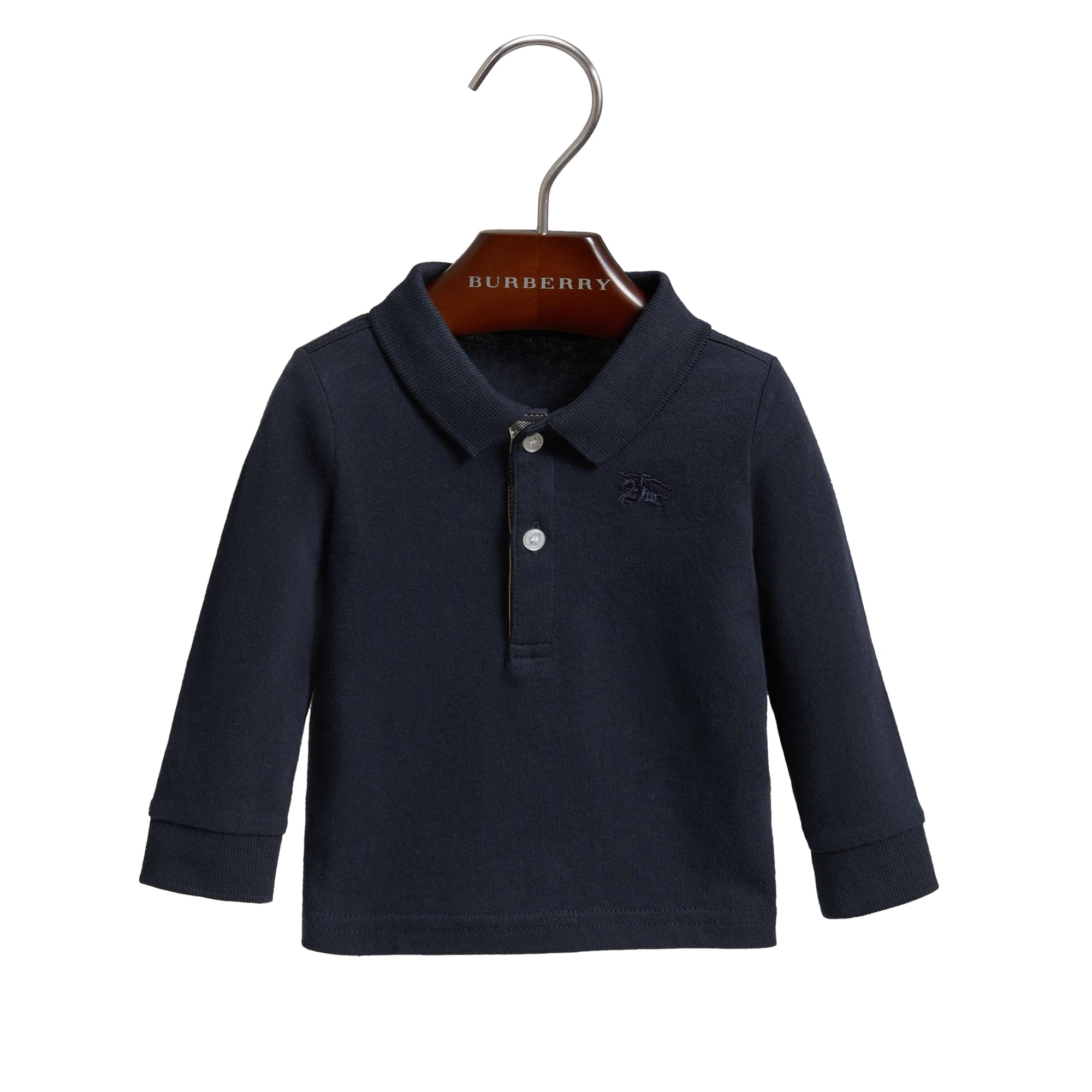 Polo à manches longues en coton avec éléments check - True Navy