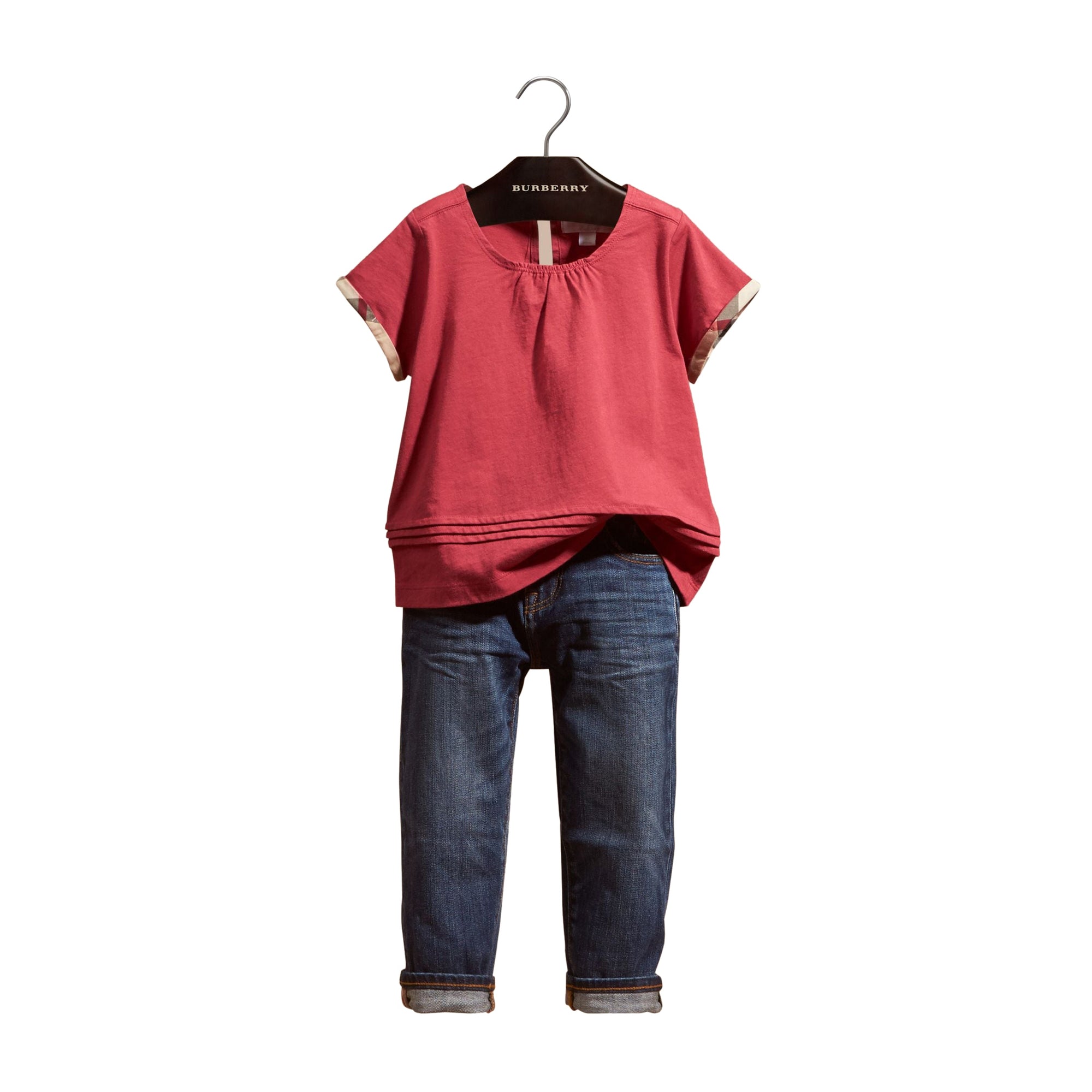 T-shirt à plis en coton à motif check - Dark Plum Pink
