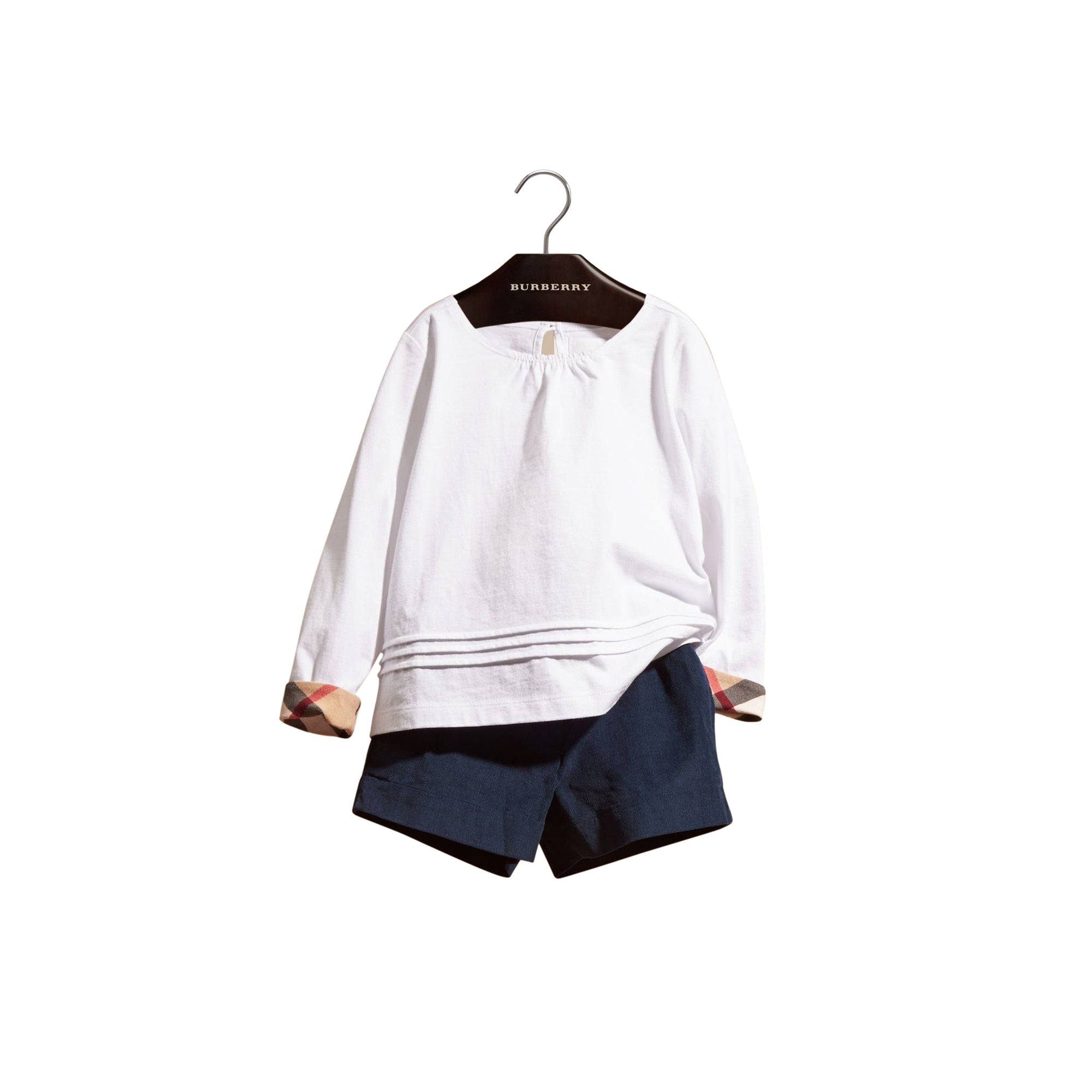 T-shirt à manches longues en coton avec motif check - White