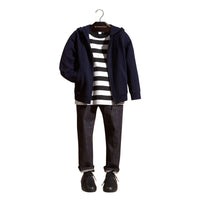 Haut en laine mérinos avec capuche et éléments à motif check - Navy