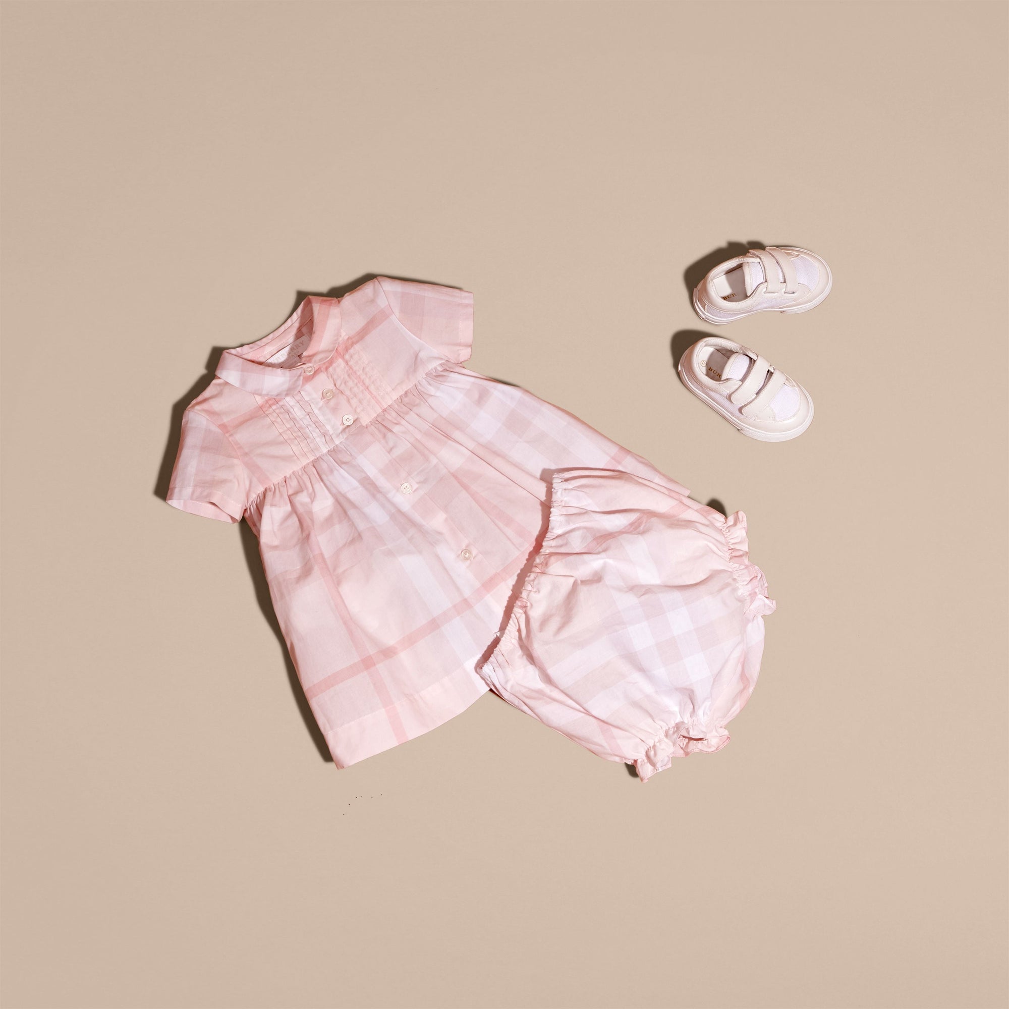 Robe et bloomer à plis en coton à motif check - Ice Pink